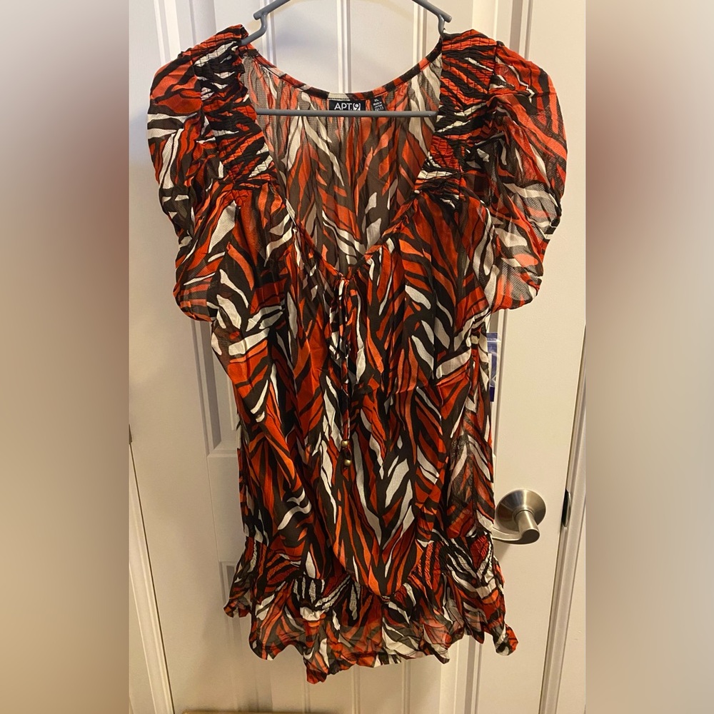 NWT Apt 9 XL Top Short Sleeve Blouse Shirt Tie Front Stretch Pretty